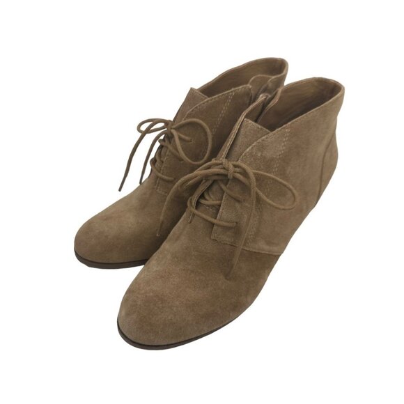 LUCKY BRAND SHYLOW Women SZ 9.5M/41 Brown Suede Leather Wedge Booties Lace Up - Picture 3 of 13